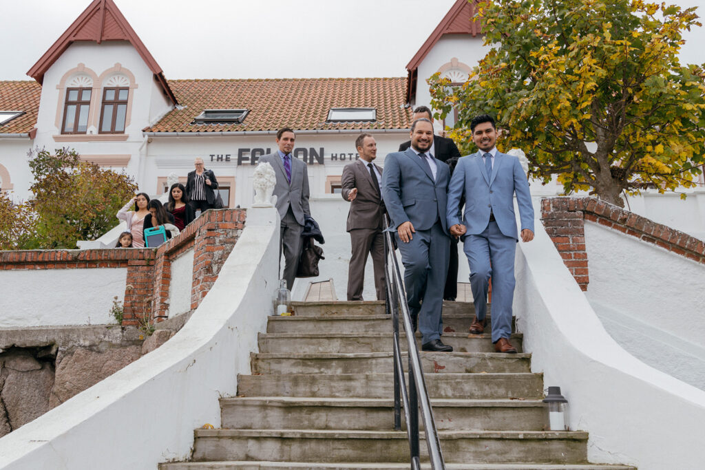 LGBT couple with their guests at the hotel Falcon on Bornholm, where they will get married as same sex couple.